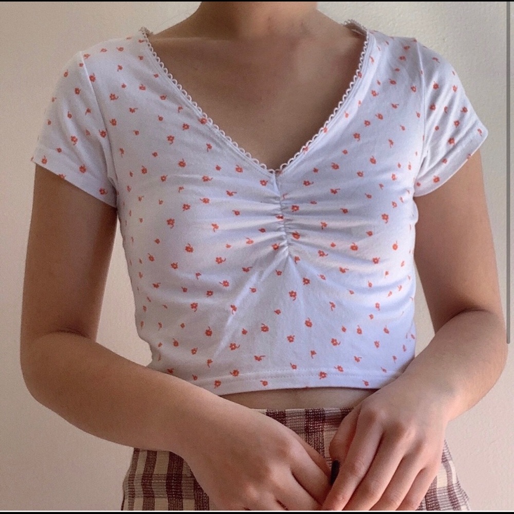 white orange flowers floral v-neck crop top